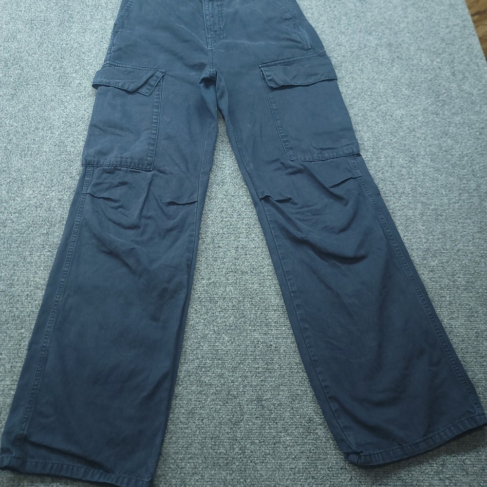Zara Mens Navy Blue Wide Leg Cargo Pants Cotton Utility Trousers Size 4 36